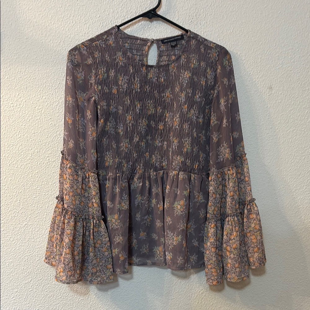 American Eagle Outfitters Gray and Orange Blouse